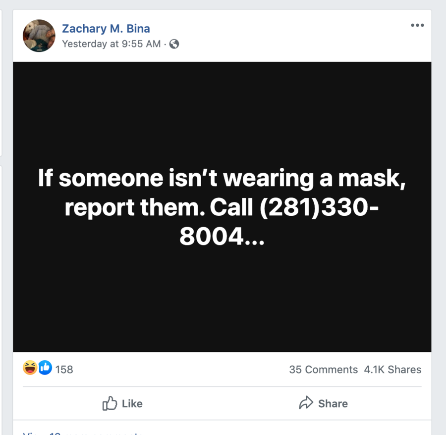 Fact Check People Not Wearing Masks Can NOT Be Reported to (281) 330